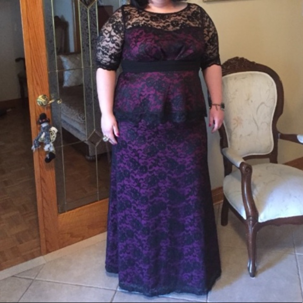 Plus size black lace evening dress, long dress, wedding dress